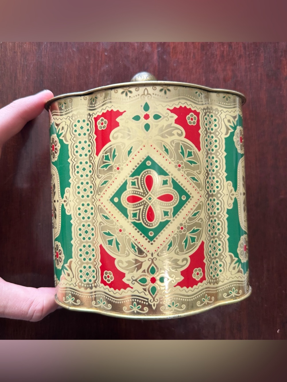 Vtg West Germany Fancy Intricately Ornate Tea Caddy Tin Geometric German Made